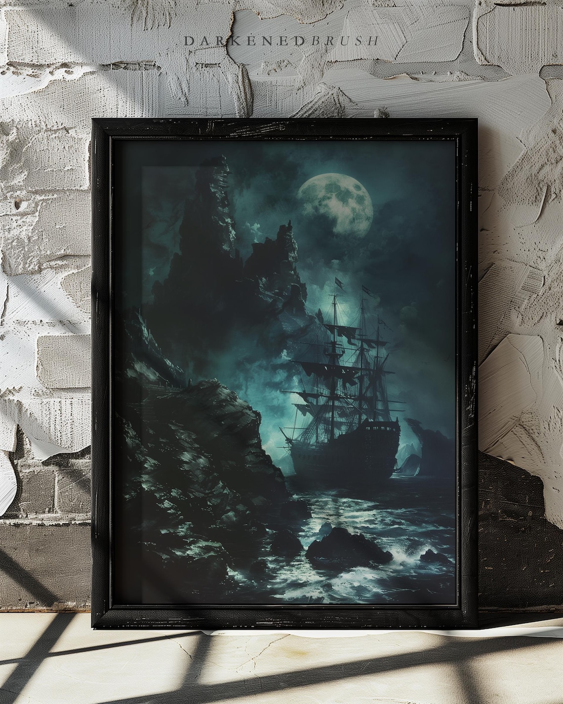 Haunted Ship, Full Moon Gothic Nautical Art, Pirate Ghost Ship Print ...