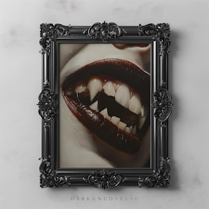 Vampir Reißzähne Art Printable, Dark Cottagecore Gothic Decor, Moody Vintage Vampir Art, Horror Kunst Liebhaber, Gothic Home Decor, Dark Fantasy