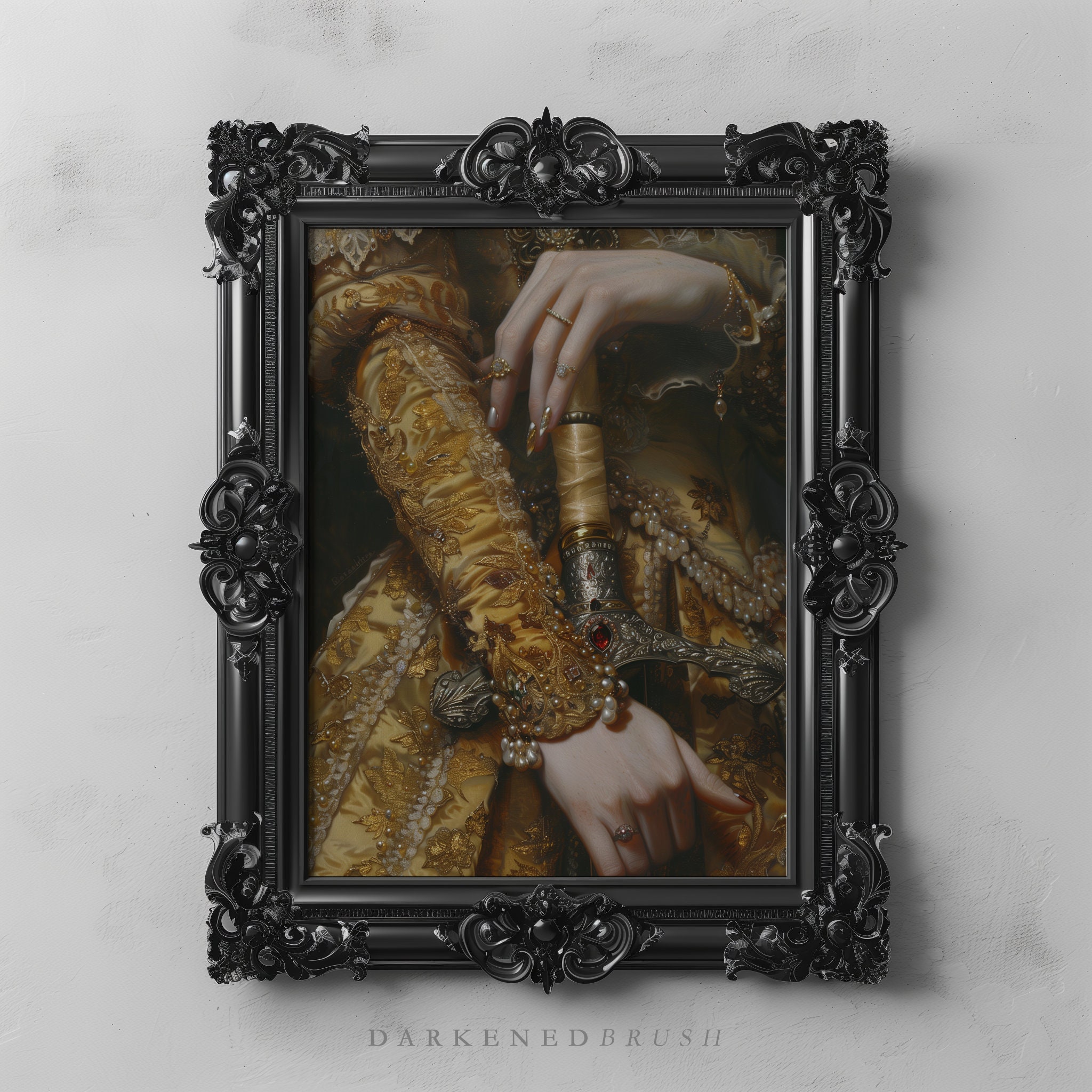 Victorian Aesthetic Princess Master Sword Art, Dark Moody Wall Art, Baroque Oil Painting, Dark Academia Victorian Woman Royal Portrait