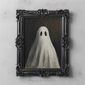 Vintage Ghost Wall Art Print, Halloween Ghost Decor, Ghost Painting, Spooky Art, Classic Cute Ghost Print, Dark Academia Halloween Printable