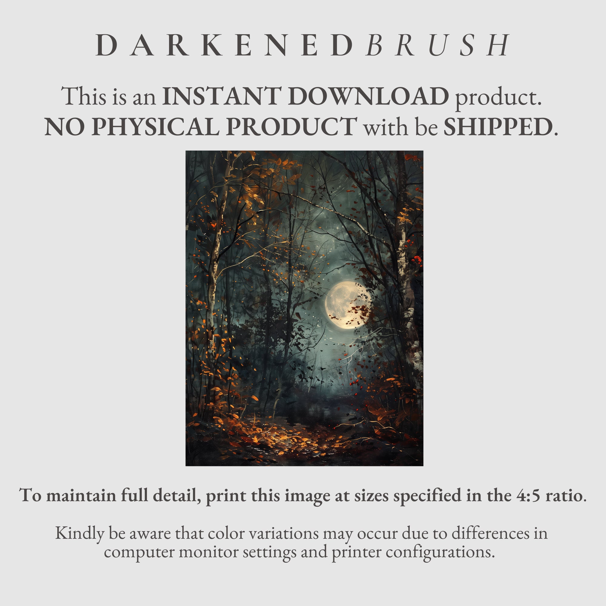 Autumn Full Moon Dark Forest Art Print, Dark Cottagecore, Moody Fall ...