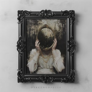 Póster de arte victoriano con impresión de arte de pared de bruja con espejo, decoración de brujas, pintura al óleo gótica oscura, descarga instantánea imprimible Dark Academia Goth