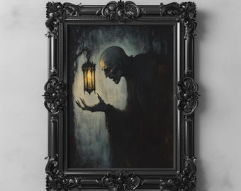 Nosferatu Vampire Art Gothic Dracula Wall Printable Dark Academia Bookish Decor, Spooky Fantasy Art Creepy Monster Halloween Home Decor