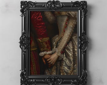 Victorian Couple Holding Hands, Baroque Print Dark Academia Art Printable Victorian Aesthetic Decor, Regal Couple Painting Romantic Wall Art