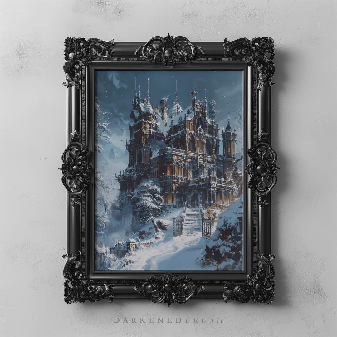 Winter Gothic Victorian Castle Mansion Art Printable, Dark Academia ...