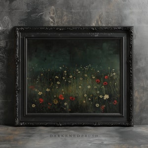 Vintage Dark Floral Printable Art, Moody Botanical Flower Painting Print, Farmhouse Wall Art, Dark Academia Aesthetics Digital Download image 5