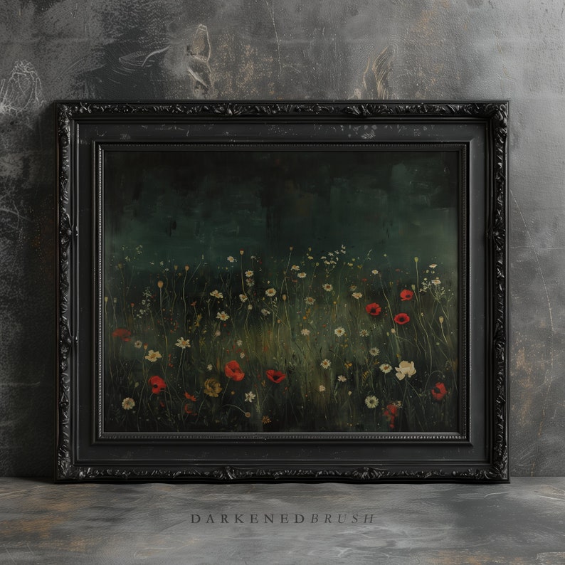 Vintage Dark Floral Printable Art, Moody Botanical Flower Painting Print, Farmhouse Wall Art, Dark Academia Aesthetics Digital Download image 5