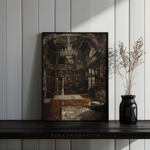 Victorian Library Room Decor Painting Printable, Dark Academia Moody Reading Wall Art Vintage Books Art Antique Oil Painting Book Lover Gift image 2