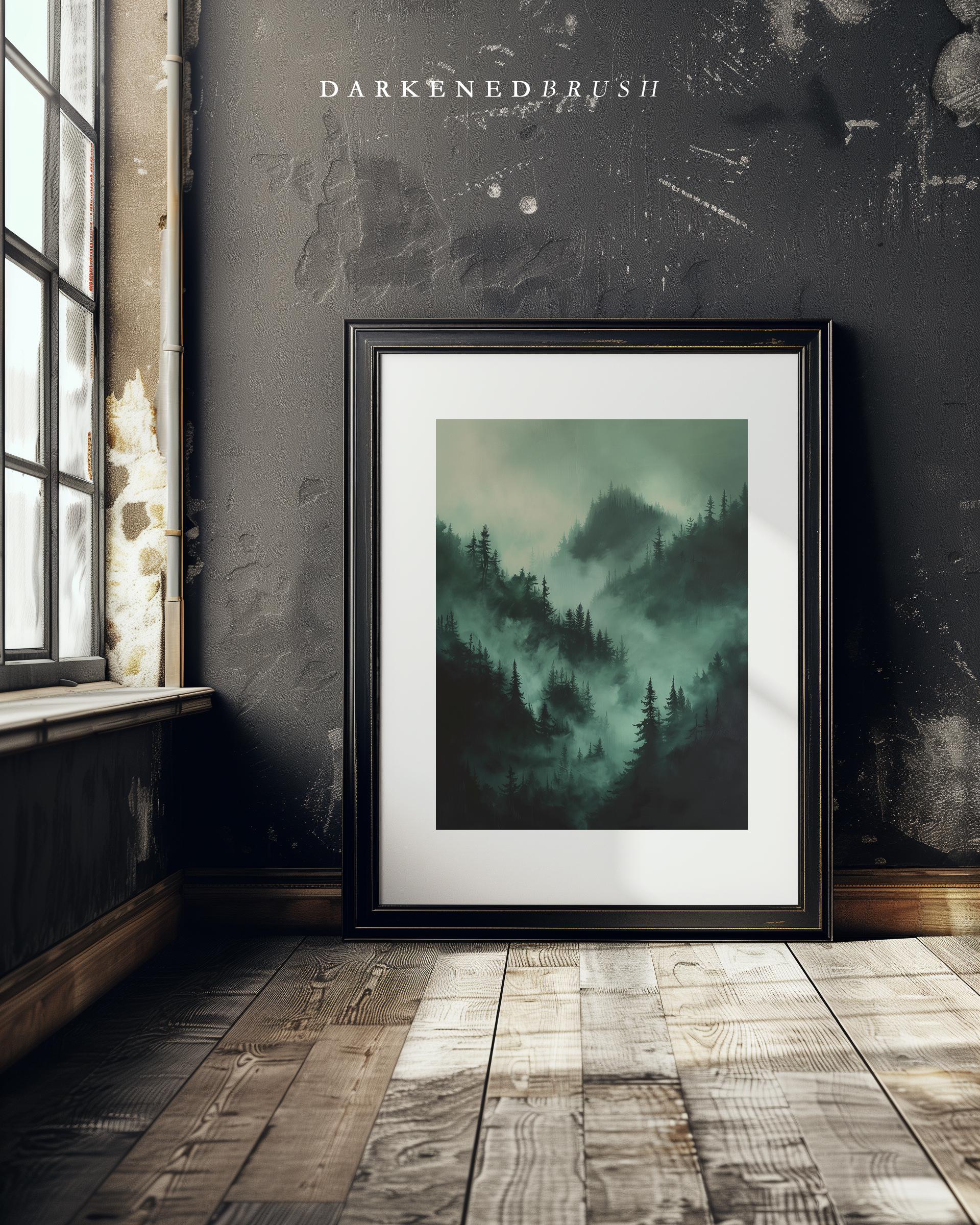 Moody Misty Pine Dark Forest Landscape Dark Woodland Cottagecore Art ...