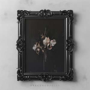 Orchids Dark Floral Oil Painting Printable Art, Vintage Downloadable Flower Art Print, Moody Botanical Wall Art, Dark Academia Decor