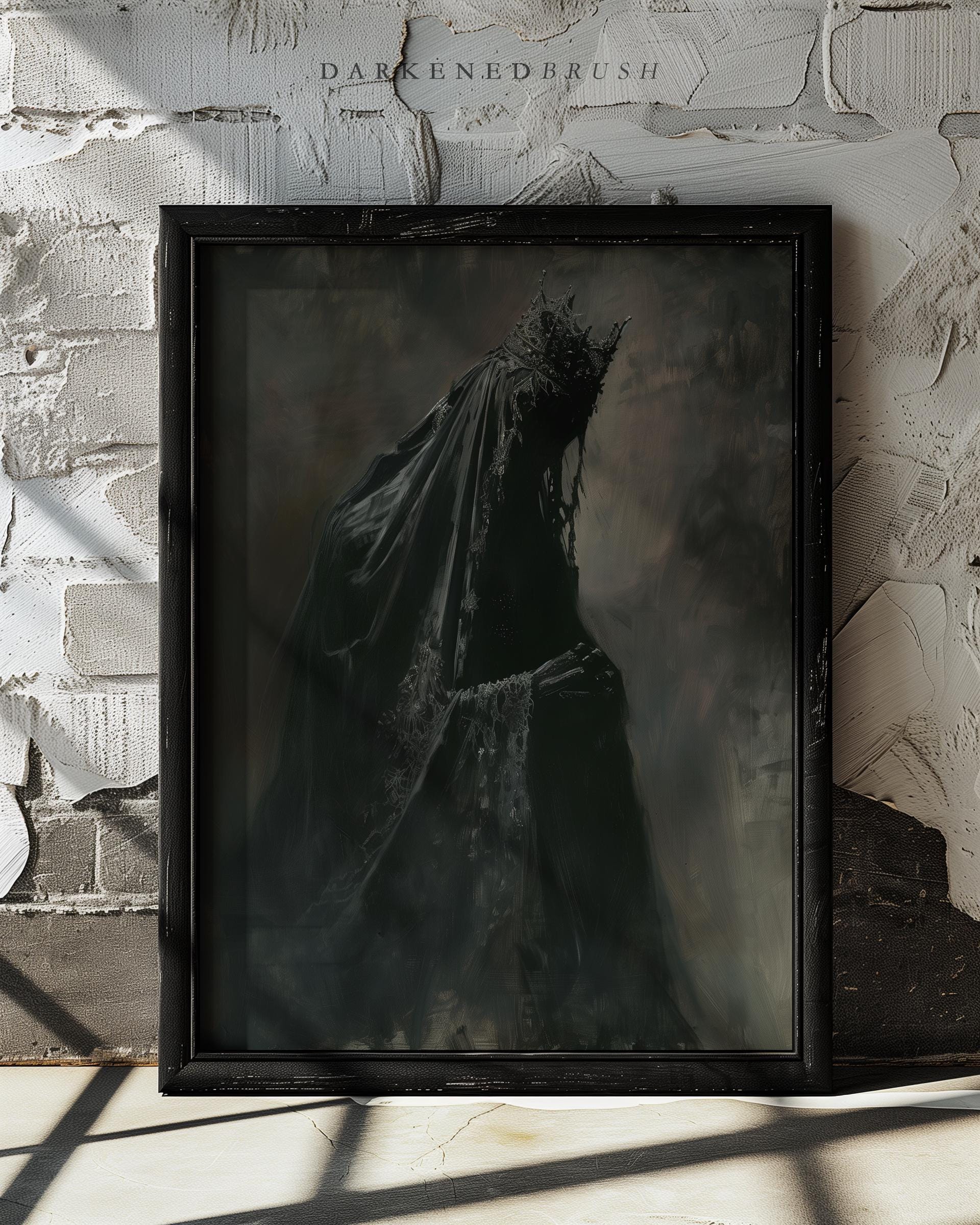 Dark Gothic Queen Art Print, Witch Cloaked Figure, Moody Wall Art