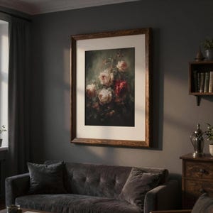 Rose Floral Wall Art, Moody Botanical Painting, Dark Academia Decor, Gothic Physical Archival Print 863