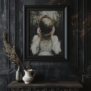 Mirror Witch Wall Art Victorian Poster Print, Witchy Decor, Dark Gothic Oil Painting, Dark Academia Goth Halloween Aesthetic Bild 5