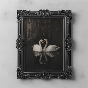Swan Wall Art, Swan Painting Print, Vintage Antique Swan Print, Extra Large Wall Art, Dark Aesthetics Art, Dark Oil Painting, Dark Academia