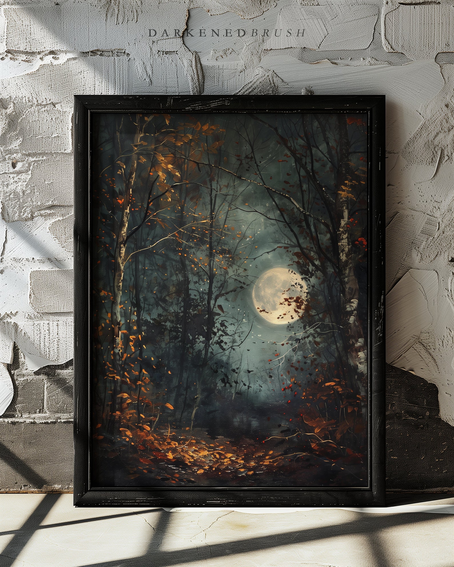 Autumn Full Moon Dark Forest Art Print, Dark Cottagecore, Moody Fall ...