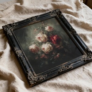 Rose Floral Wall Art, Moody Botanical Painting, Dark Academia Decor, Gothic Physical Archival Print 863