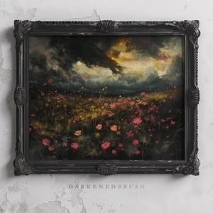 Moody Wildflower Art Printable, Dark Floral Dark Cottagecore, Dark Woodland Nature Painting, French Country Decor Vintage Botanical Wall Art