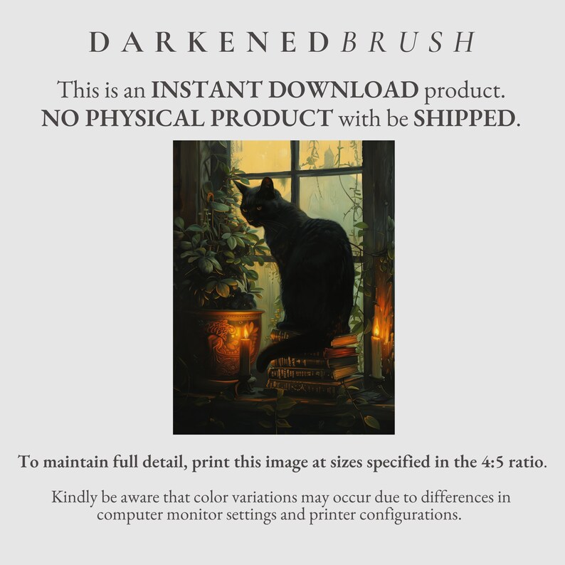 May include: A black cat sits on a stack of books in a window with a plant in a pot. The window is open and there is a view of a forest outside. There are candles on the windowsill.
