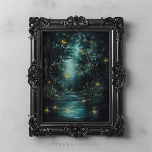 Forêt enchantée lucioles Art imprimable Nature mystique magique, art mural, paysage de rêve imprimable, forêt sombre Fantasy Forest Decor