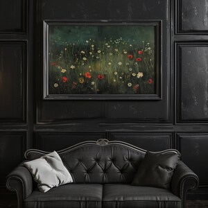 Vintage Dark Floral Printable Art, Moody Botanical Flower Painting Print, Farmhouse Wall Art, Dark Academia Aesthetics Digital Download image 2