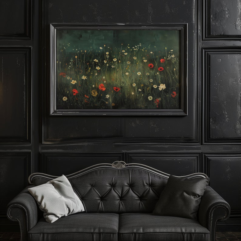 Vintage Dark Floral Printable Art, Moody Botanical Flower Painting Print, Farmhouse Wall Art, Dark Academia Aesthetics Digital Download image 2