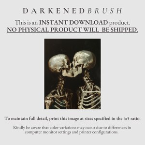 Arte imprimible para amantes de los esqueletos góticos, arte de pared de calavera romántica de estilo cottagecore oscuro, póster de amor gótico imprimible de Dark Academia, decoración artística de Halloween imagen 9