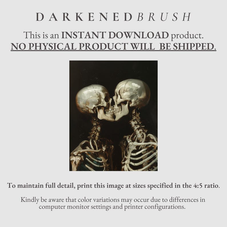 Arte imprimible para amantes de los esqueletos góticos, arte de pared de calavera romántica de estilo cottagecore oscuro, póster de amor gótico imprimible de Dark Academia, decoración artística de Halloween imagen 9