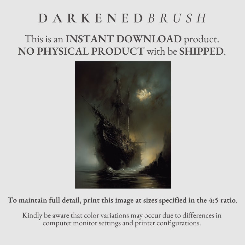 May include: A digital painting of a dark, ominous ship sailing through a foggy sea under a full moon. The ship is silhouetted against the dark sky and the moon is casting a soft glow on the water.