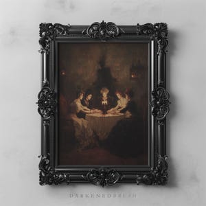 Victorian Witchy Séance Scene Dark Cottagecore Gothic Dark Academia Art Spooky Haunted Moody Wall Decor, Halloween Witch Printable Wall Art