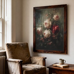 Rose Floral Wall Art, Moody Botanical Painting, Dark Academia Decor, Gothic Physical Archival Print 863