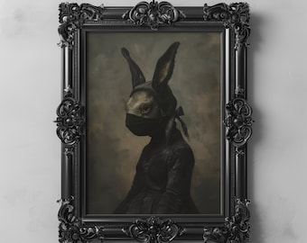 Gothic Hare Bunny Art Print Portrait, Victorian Rabbit Moody Wall Art Printable, Dark Academia Cottagecore Prints Goth Animal Wall Art Decor