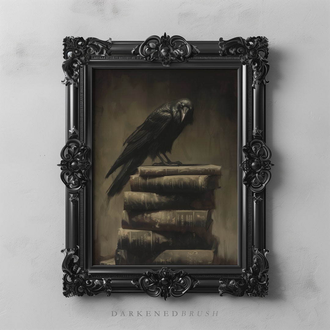 Dark Academia Raven Crow Vintage Bookish Wall Art Print, Moody Gothic ...