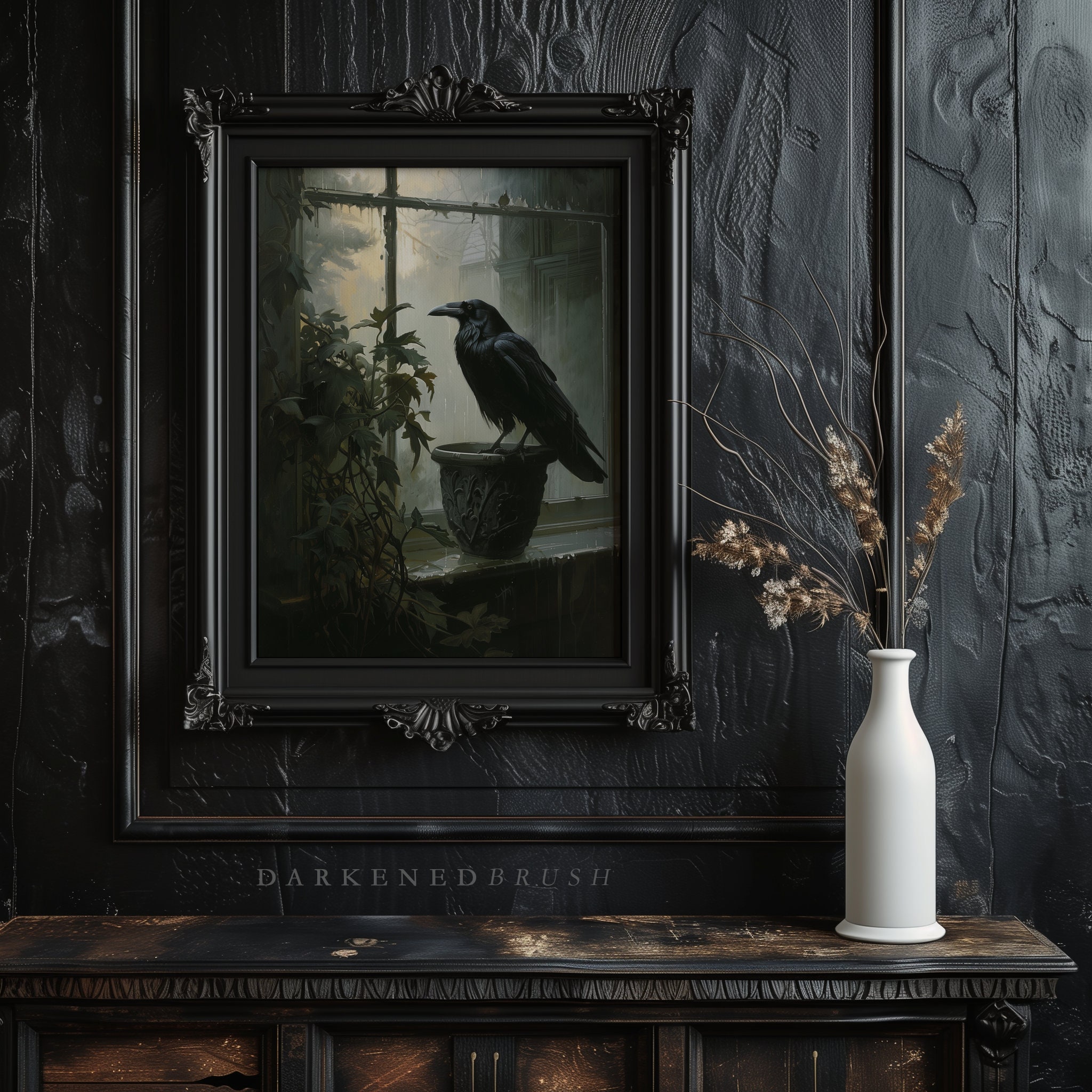 Crow Raven Art Print Dark Cottagecore Moody Gothic Painting, Witchy ...