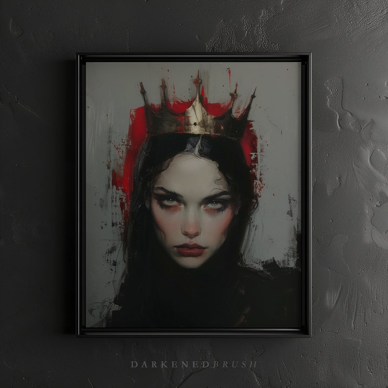 Dark Gothic Queen Art Printable Oil Painting, Woman Portrait, Dark ...