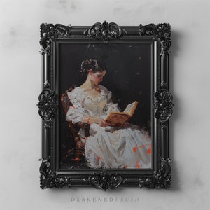 Antique Woman Reading Printable Wall Art, Woman Portrait Vintage Victorian Wall Art, Bedroom Wall Decor, Instant Downloadable Dark Art