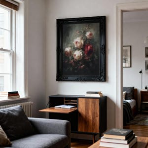 Rose Floral Wall Art, Moody Botanical Painting, Dark Academia Decor, Gothic Physical Archival Print 863