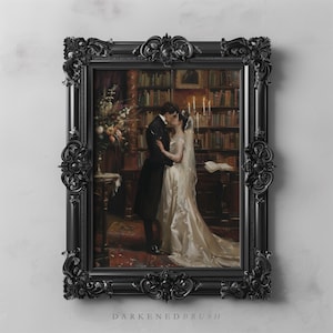 Arte de boda romántico vintage, arte mural de la academia oscura, impresión romántica literaria, decoración de boda victoriana vintage, arte de pareja con estética gótica