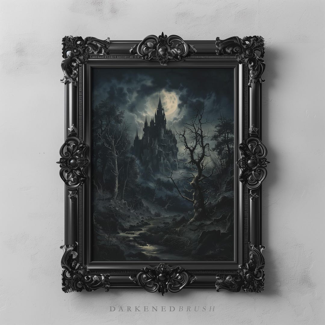 Gothic Castle Under Moonlight Dark Academia Wall Art Haunted Landscape ...