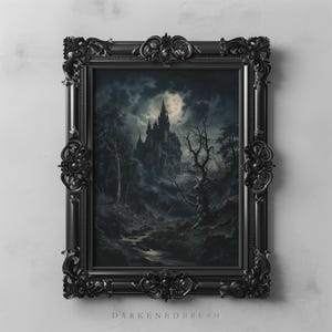 Gothic Castle Under Moonlight Dark Academia Wall Art Haunted Landscape Printable Spooky Gothic Decor Fantasy Castle Art Halloween Wall Decor