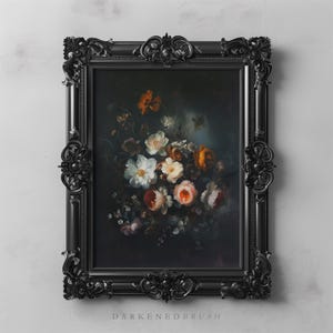 Moody Dark Academia Floral Art Printable Gothic Flower Wall Art, Vintage Floral Oil Painting, Dark Botanical Gothic Decor Digital Download