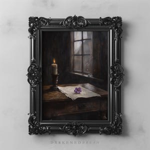 Escrivaninha vintage gótica carta primavera arte dark academia imprimível, nota manuscrita de livro vitoriano, decoração estética literária romântica