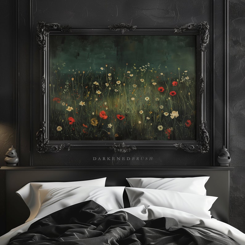 Vintage Dark Floral Printable Art, Moody Botanical Flower Painting Print, Farmhouse Wall Art, Dark Academia Aesthetics Digital Download image 4