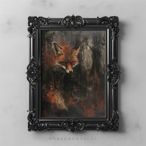 Vintage Fox Printable, Forest Painting, Animal Wall Art, Gothic Oil Painting, Dark Academia Print, Dark Moody Art, Goth Wall Decoration
