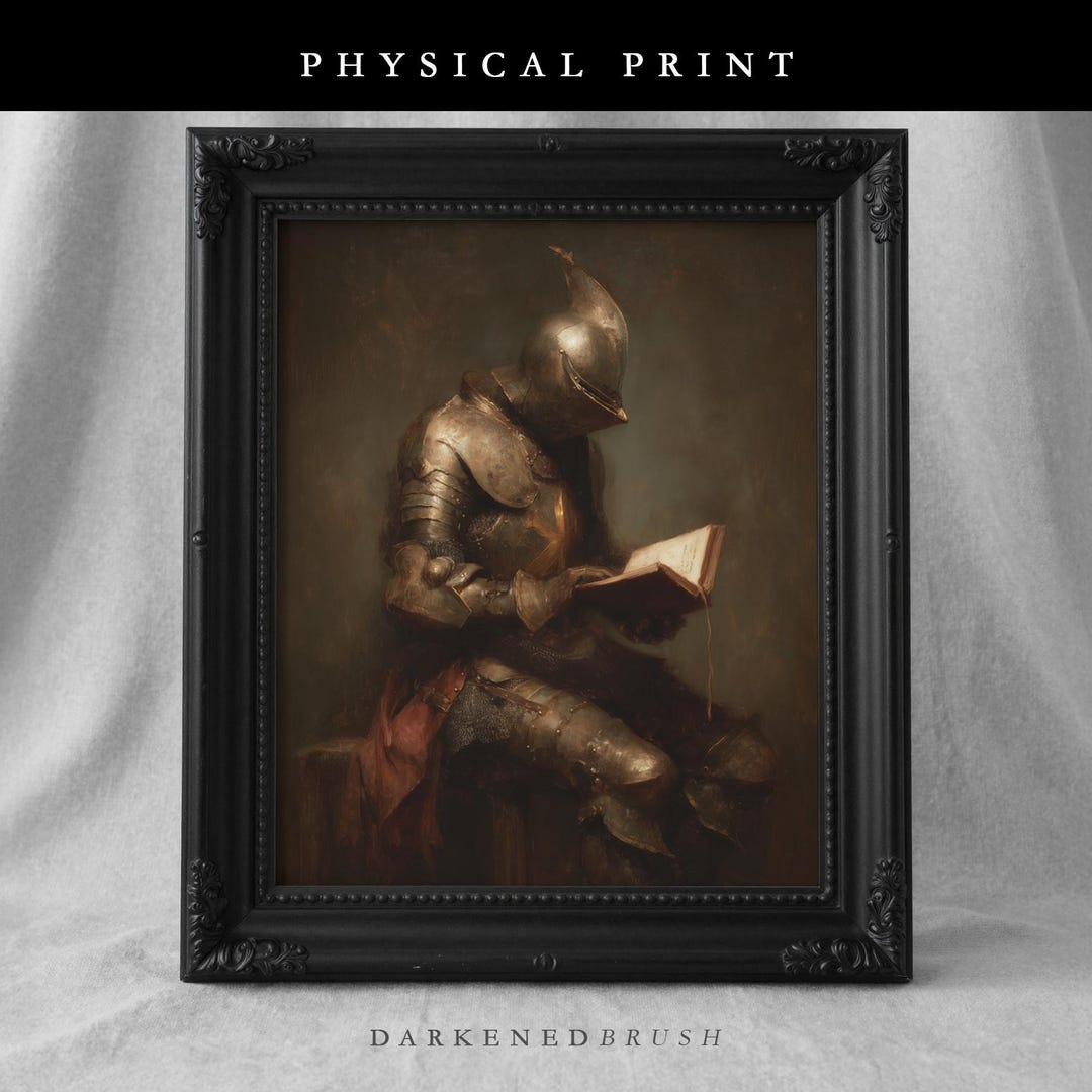 Reading Medieval Knight Wall Art Print, Dark Academia Fantasy Dnd Decor ...