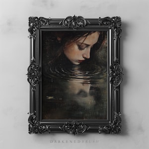 Reflection in Water Vintage Dark Cottagecore Academia Decor Moody Romantic Wall Art, Gothic Victorian Digital Printable Aesthetic Home Decor