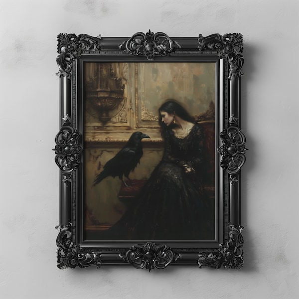 Princesa gótica, arte ingenioso de cuervos, romance oscuro, bellas artes imprimibles de belleza gótica, impresión de pintura al óleo gótica, arte victoriano melancólico, gótico oscuro