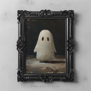 Cute Ghost Wall Art Print, Vintage Ghost Painting, Classic Halloween Ghost Decor, Textured Art, Spooky Print, Moody Wall Art Halloween Decor