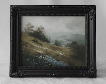 Stimmungsvolle Vintage Landschaft, Malerei am Hang, Cottagecore Naturdruck, druckbare Kunst 752