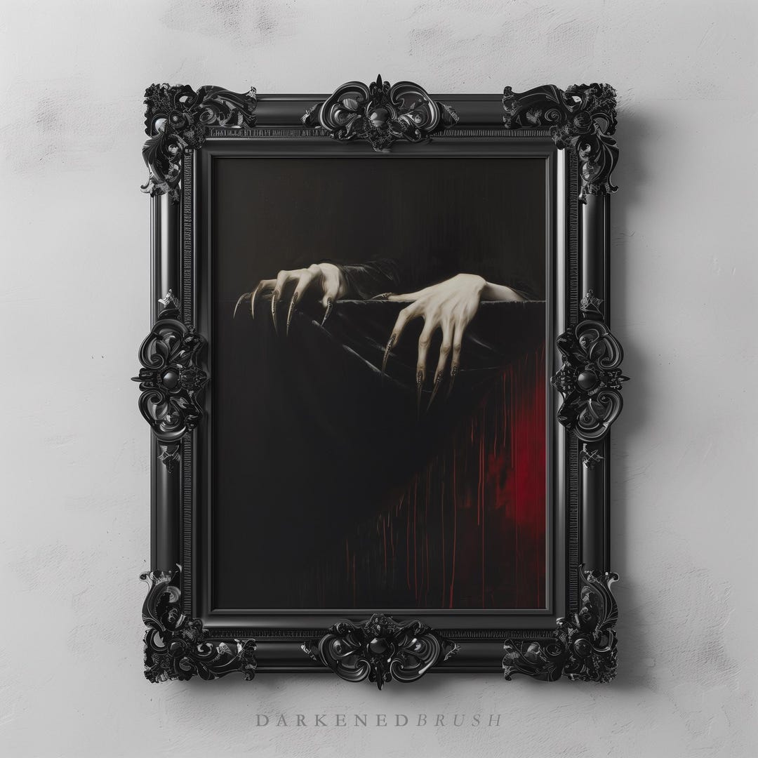 スカル壁飾り／マットブラック／ウォールデコレレート Clawed Hands Dracula Vampire Print, Gothic Art Dark Cottagecore