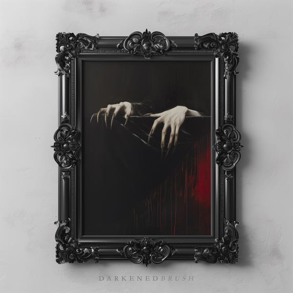 Impresión de Drácula con garras de vampiro, impresión de arte gótico cottagecore oscuro, arte mural melancólico, decoración de Halloween, póster de arte oculto, decoración gótica para el hogar.
